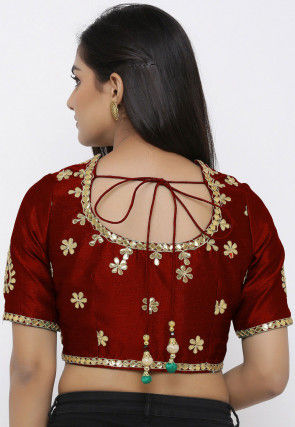Gota Embroidered Dupion Silk Blouse in Red