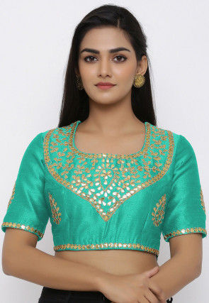 Gota Embroidered Dupion Silk Blouse in Sea Green