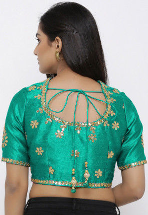 Gota Embroidered Dupion Silk Blouse in Sea Green