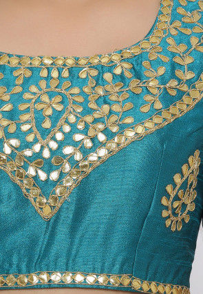 Gota Embroidered Dupion Silk Blouse in Teal Blue