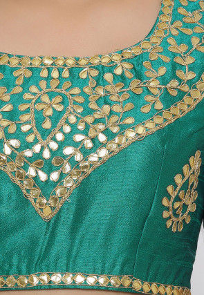 Gota Embroidered Dupion Silk Blouse in Teal Green