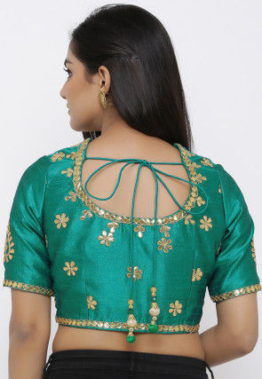 Gota Embroidered Dupion Silk Blouse in Teal Green