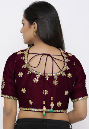 Gota Embroidered Dupion Silk Blouse in Wine