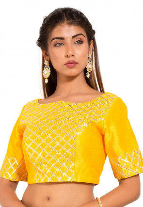 Gota Embroidered Dupion Silk Blouse in Yellow