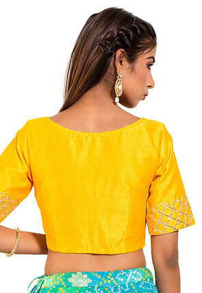 Gota Embroidered Dupion Silk Blouse in Yellow