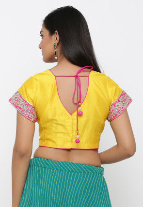 Gota Embroidered Dupion Silk Blouse in Yellow