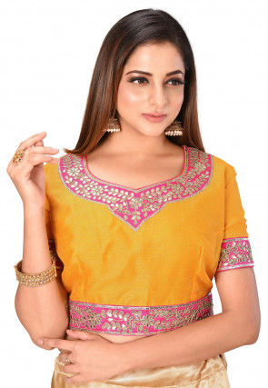 Gota Embroidered Dupion Silk Blouse in Yellow