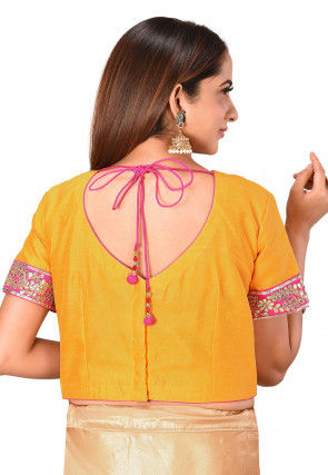 Gota Embroidered Dupion Silk Blouse in Yellow