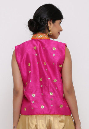 Gota Embroidered Dupion Silk Long Jacket in Fuchsia