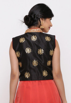 Gota Embroidered Dupion Silk Short Jacket in Black