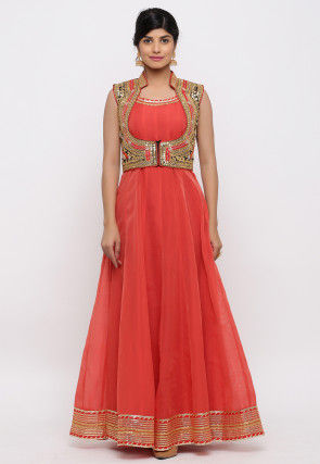 Gota Embroidered Dupion Silk Short Jacket in Black