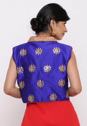 Gota Embroidered Dupion Silk Short Jacket in Dark Blue
