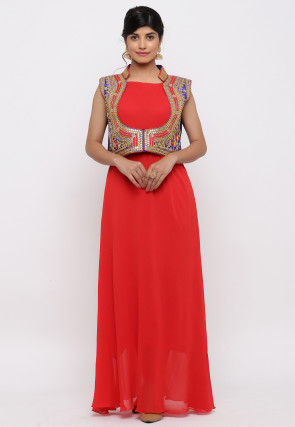 Gota Embroidered Dupion Silk Short Jacket in Dark Blue