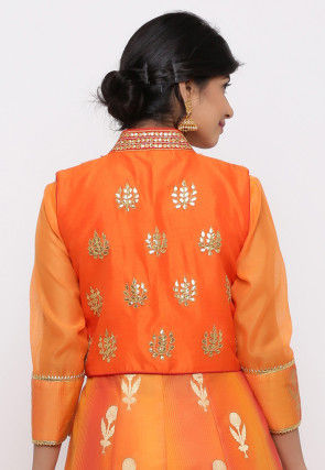 Gota Embroidered Dupion Silk Short Jacket in Orange