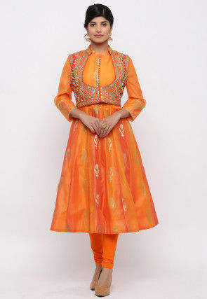 Gota Embroidered Dupion Silk Short Jacket in Orange