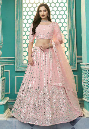 Gota Embroidered Georgette Lehenga in Baby Pink