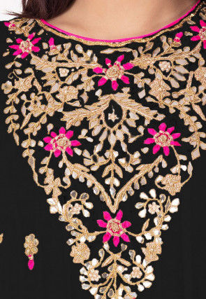 Gota Embroidered Georgette Abaya Style Suit in Black