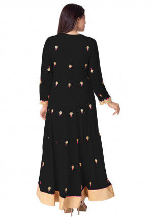 Gota Embroidered Georgette Abaya Style Suit in Black