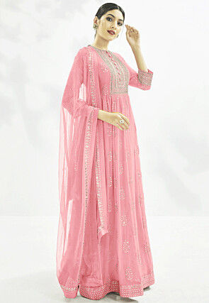 Gota Embroidered Georgette Abaya Style Suit in Light Pink
