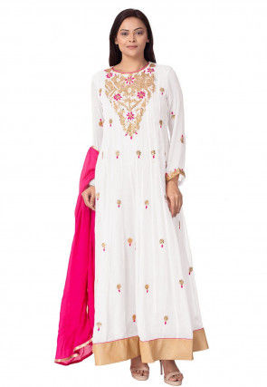 Gota Embroidered Georgette Abaya Style Suit in White
