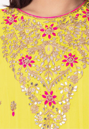 Gota Embroidered Georgette Abaya Style Suit in Yellow