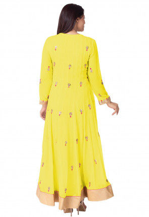 Gota Embroidered Georgette Abaya Style Suit in Yellow