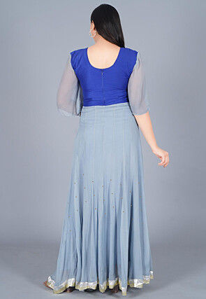 Gota Embroidered Georgette Anarkali Kurta Set in Grey and Royal Blue
