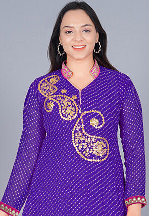 Gota Embroidered Georgette(Mothra) Anarkali Kurta in Purple