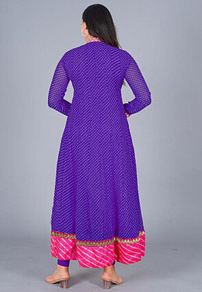 Gota Embroidered Georgette(Mothra) Anarkali Kurta in Purple