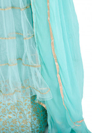 Gota Embroidered Net Lehenga in Sea Green