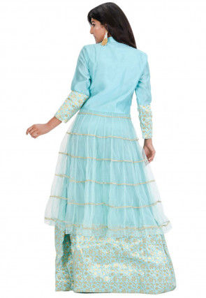 Gota Embroidered Net Lehenga in Sea Green