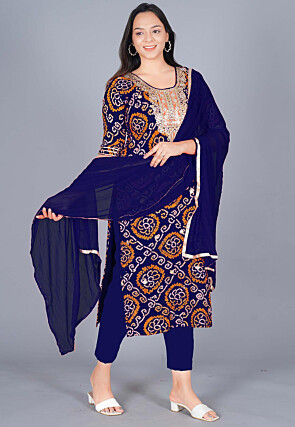 Gota Embroidered Pure Chinon Crepe Pakistani Suit in Royal Blue