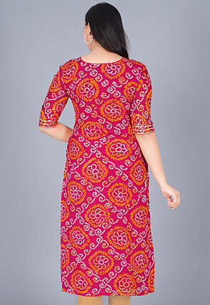 Gota Embroidered Pure Chinon Crepe Straight Kurta in Fuschia