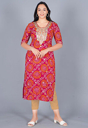 Gota Embroidered Pure Chinon Crepe Straight Kurta in Fuschia