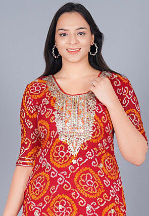 Gota Embroidered Pure Chinon Crepe Straight Kurta in Red