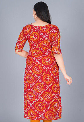 Gota Embroidered Pure Chinon Crepe Straight Kurta in Red