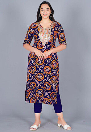 Gota Embroidered Pure Chinon Crepe Straight Kurta in Royal Blue