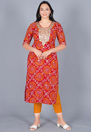 Gota Embroidered Pure Chinon Crepe Straight Kurta Set in Red