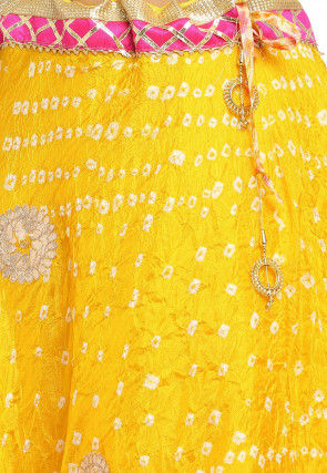 Gota Embroidered Taffeta Silk Flared Skirt in Yellow