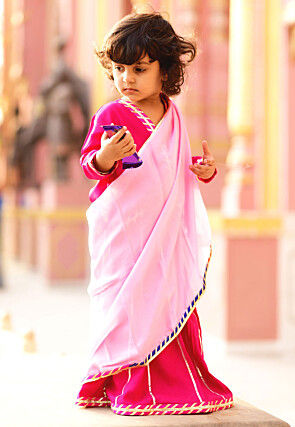 Gota Lace Art Silk Lehenga in Fuchsia
