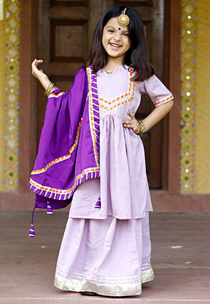 Gota Lace Cotton Lehenga in Light Purple