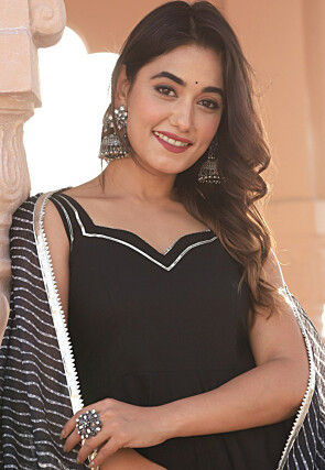 Gota Lace Cotton Pakistani Suit in Black