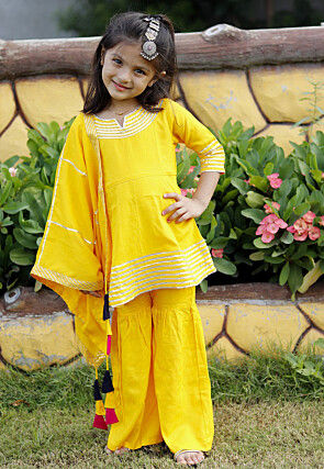 Gota Lace Cotton Pakistani Suit in Yellow