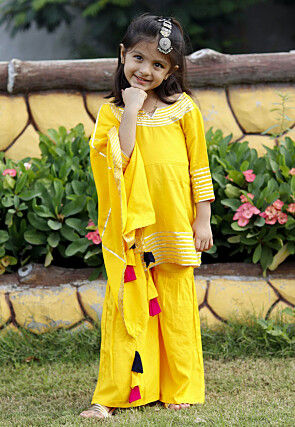 Gota Lace Cotton Pakistani Suit in Yellow