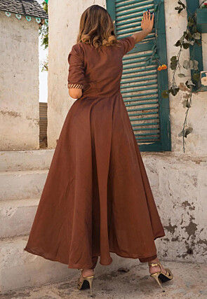 Gota Lace Cotton Silk A Line Suit in Brown