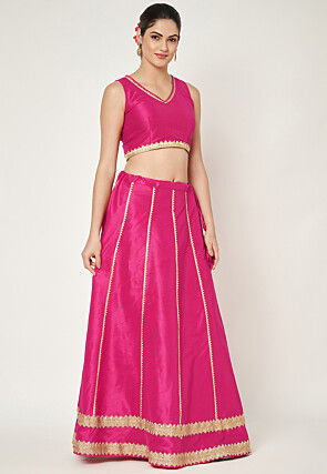 Gota Lace Dupion Silk Lehenga in Fuchsia