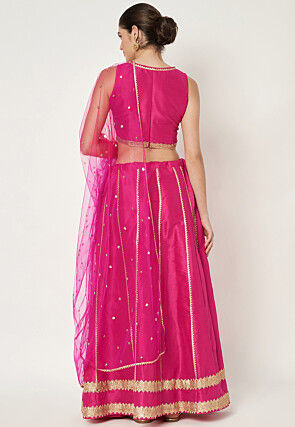 Gota Lace Dupion Silk Lehenga in Fuchsia