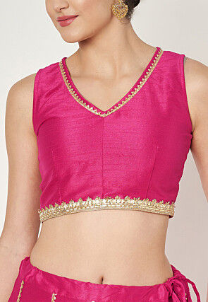 Gota Lace Dupion Silk Lehenga in Fuchsia