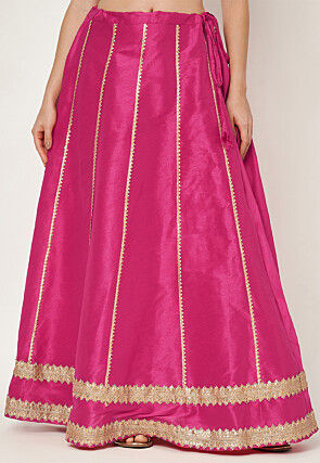 Gota Lace Dupion Silk Lehenga in Fuchsia