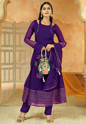 Gota Lace Georgette A Line Suit in Voilet